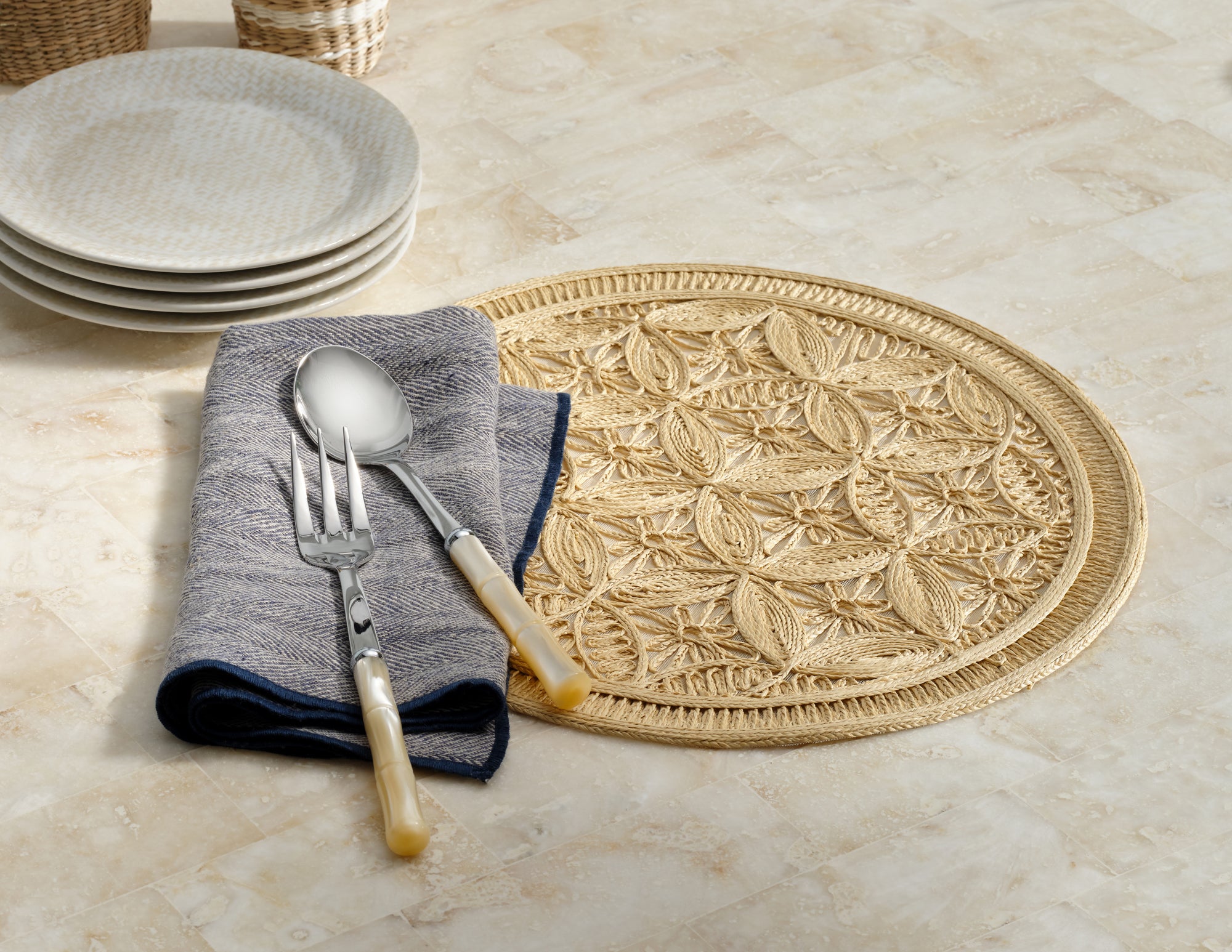 Cleo Rattan Round Medallion Placemats - Thumbnail 3