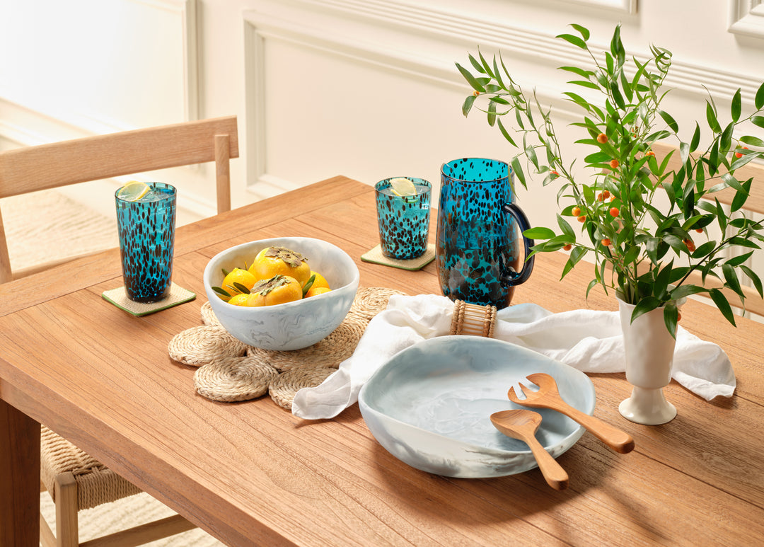 Mazzy Pastel Blue Swirled Resin Serving Bowls Set/2