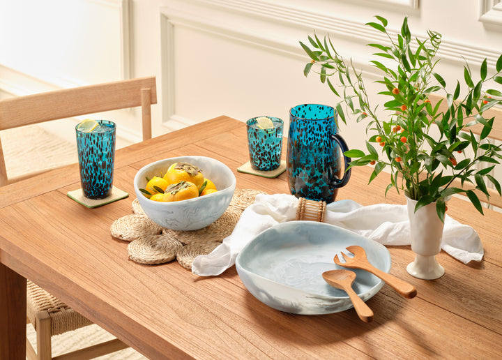 Mazzy Pastel Blue Swirled Resin Serving Bowls Set/2