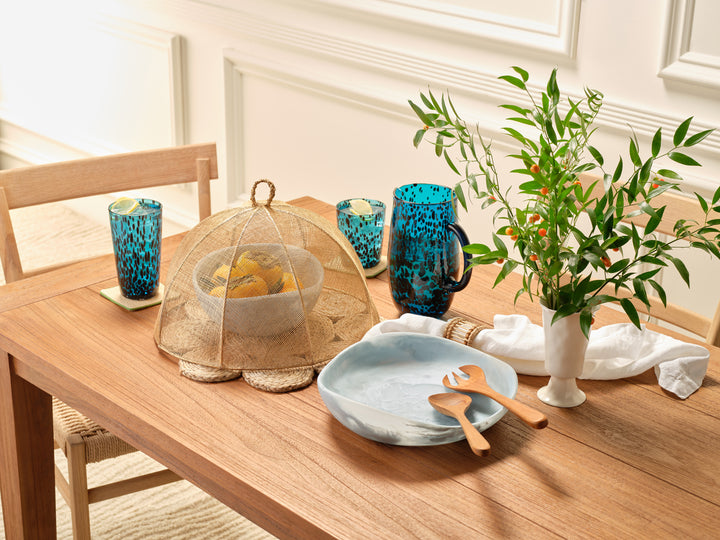Mazzy Pastel Blue Swirled Resin Serving Bowls Set/2