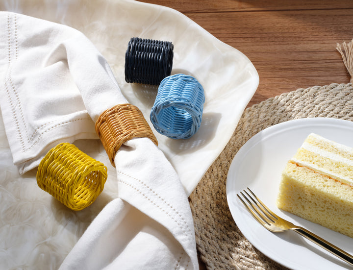 Annmarie Sky Blue Rattan Napkin Rings Set/4