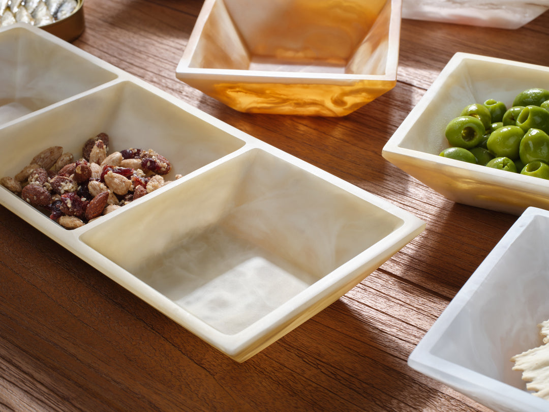 Olena Ivory Swirled Resin Triple Snack Bowl