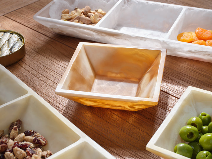 Olena White Swirled Resin Triple Snack Bowl
