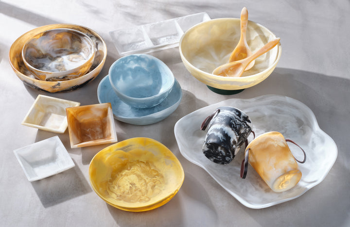 Mazzy Ivory Swirled Resin Serving Bowls Set/2