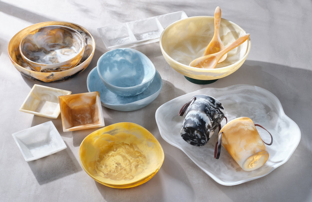 Mazzy Pastel Blue Swirled Resin Serving Bowls Set/2