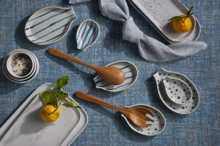Jemma Blue/White Salt Glaze Stripes Spoon Rests Set/3