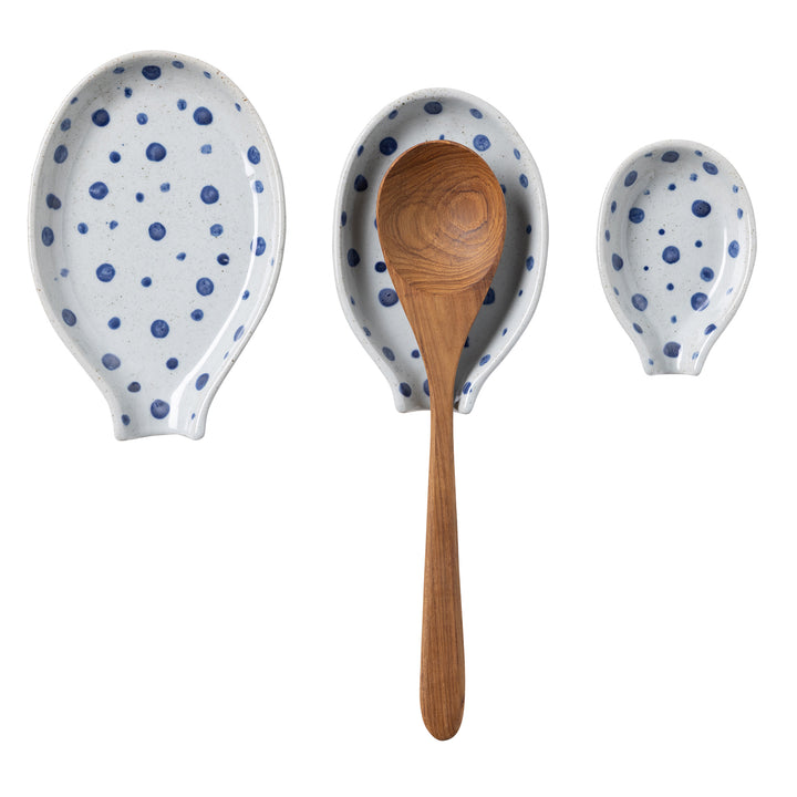 Jemma Blue/White Salt Glaze Dots Spoon Rests Set/3