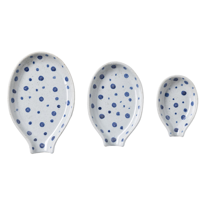 Jemma Blue/White Salt Glaze Dots Spoon Rests Set/3