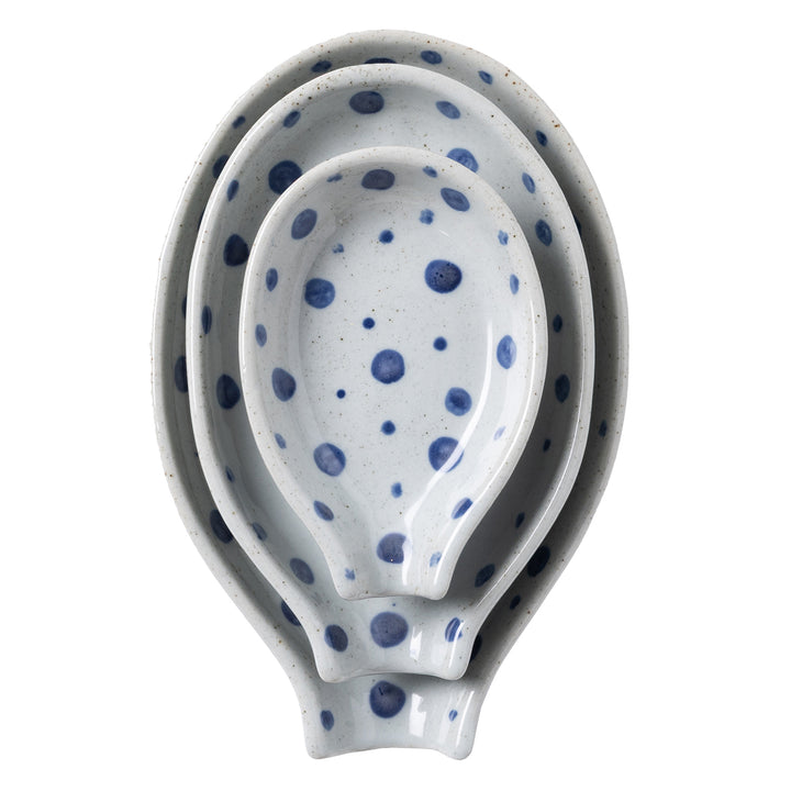 Jemma Blue/White Salt Glaze Dots Spoon Rests Set/3