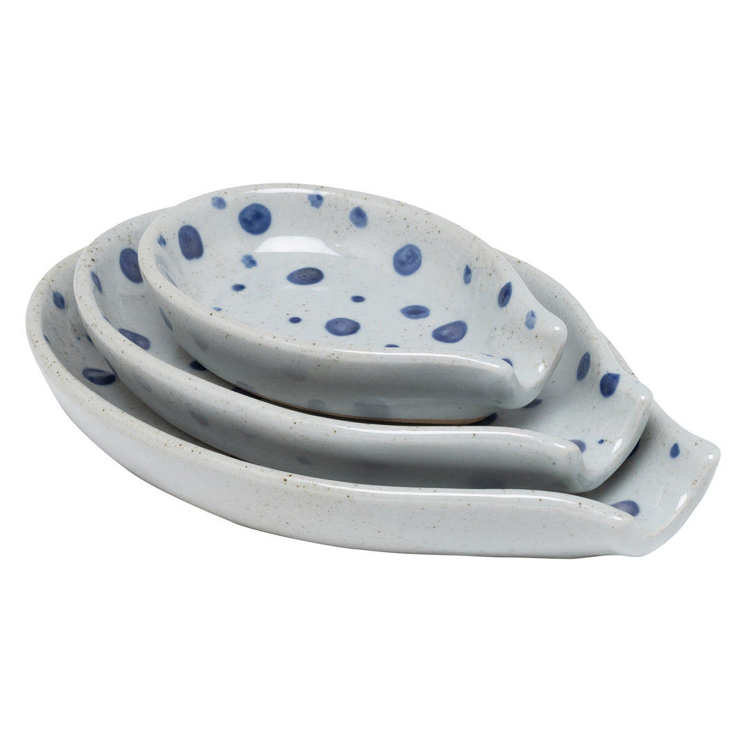 Jemma Blue/White Salt Glaze Dots Spoon Rests Set/3