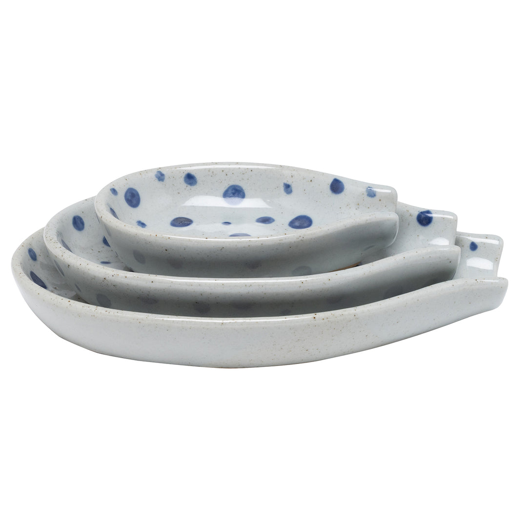 Jemma Blue/White Salt Glaze Dots Spoon Rests Set/3