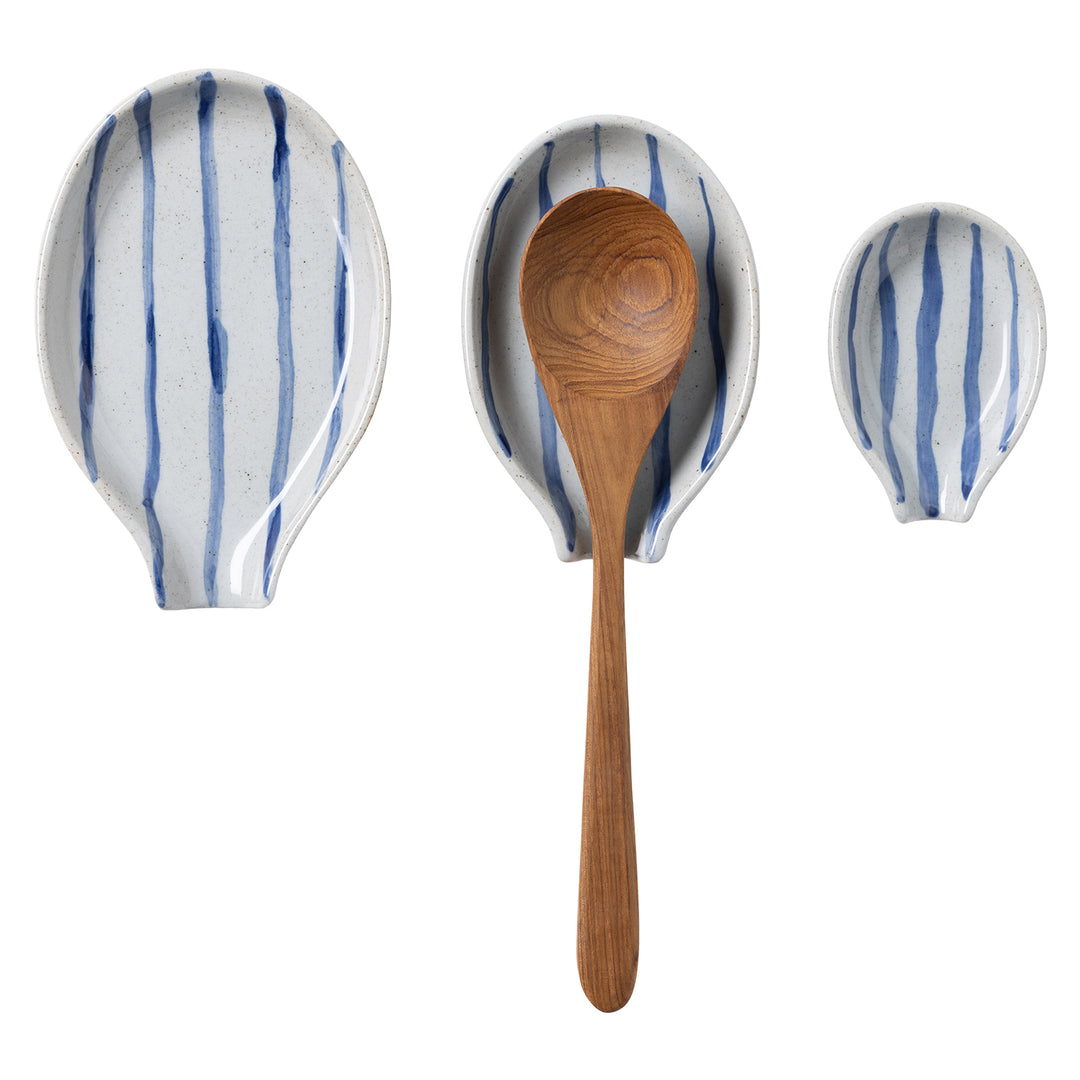 Jemma Blue/White Salt Glaze Stripes Spoon Rests Set/3