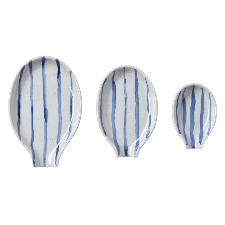 Jemma Blue/White Salt Glaze Stripes Spoon Rests Set/3