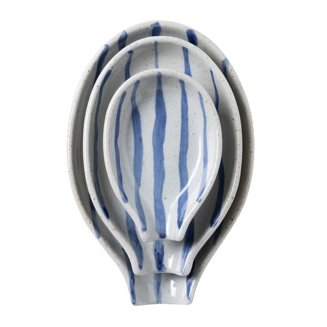 Jemma Blue/White Salt Glaze Stripes Spoon Rests Set/3