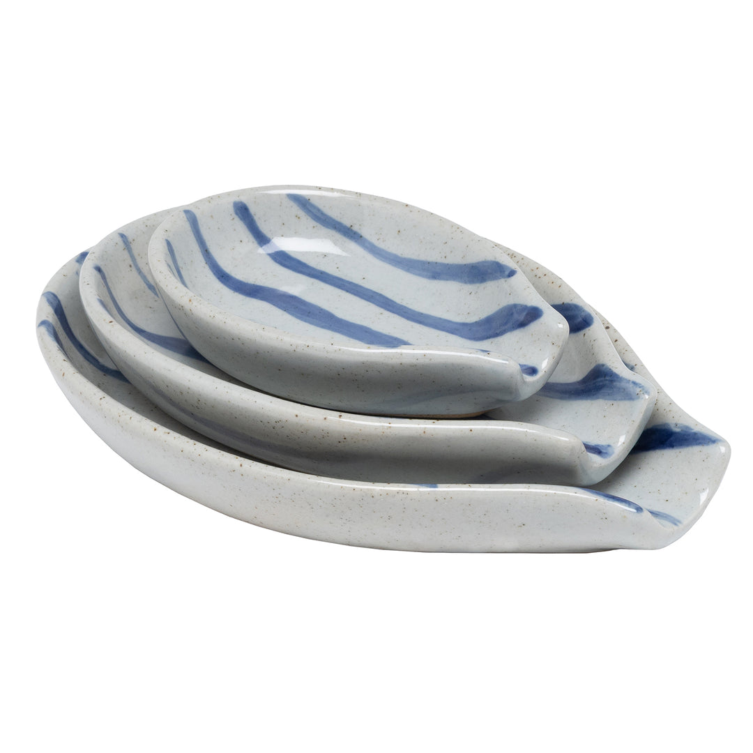 Jemma Blue/White Salt Glaze Stripes Spoon Rests Set/3