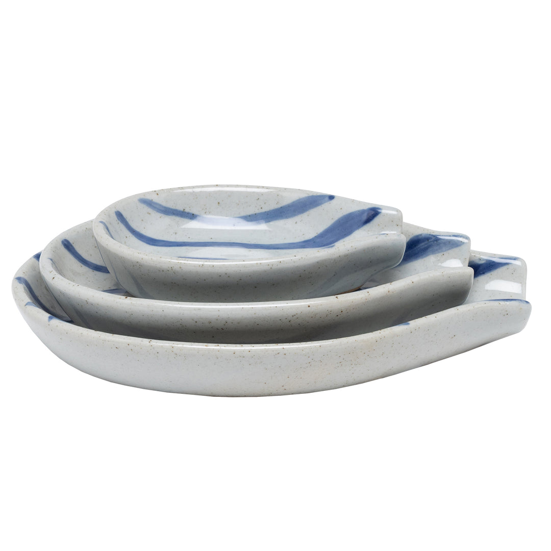 Jemma Blue/White Salt Glaze Stripes Spoon Rests Set/3