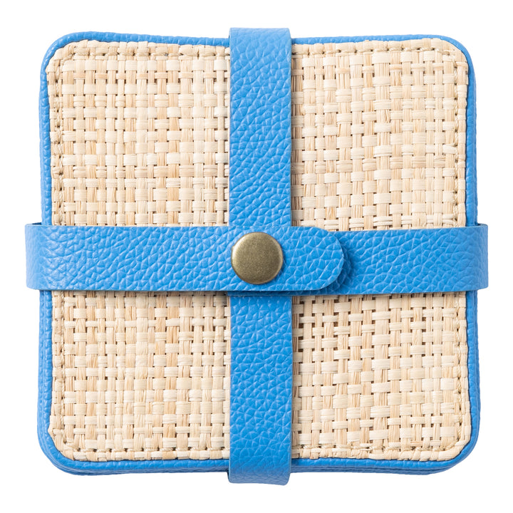 Kenneth Natural/Bright Blue Coasters w/ Strap Set Of 6