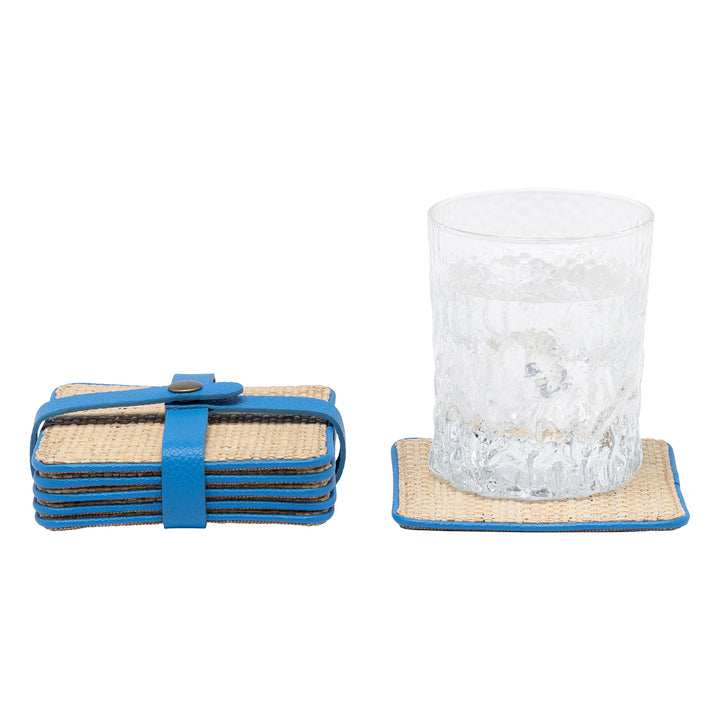 Kenneth Natural/Bright Blue Coasters w/ Strap Set Of 6