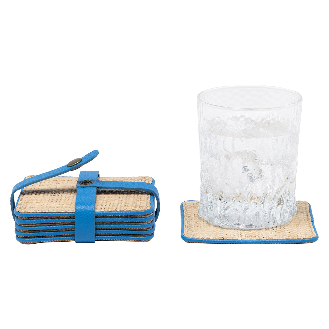 Kenneth Natural/Bright Blue Coasters w/ Strap Set Of 6