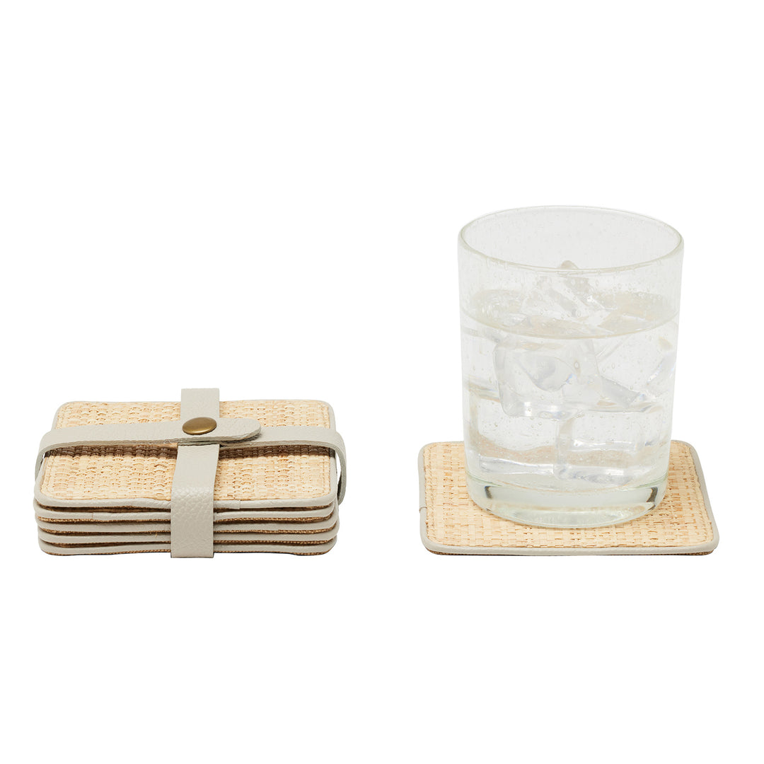 Kenneth Natural/Light Gray Coasters w/ Strap Set Of 6