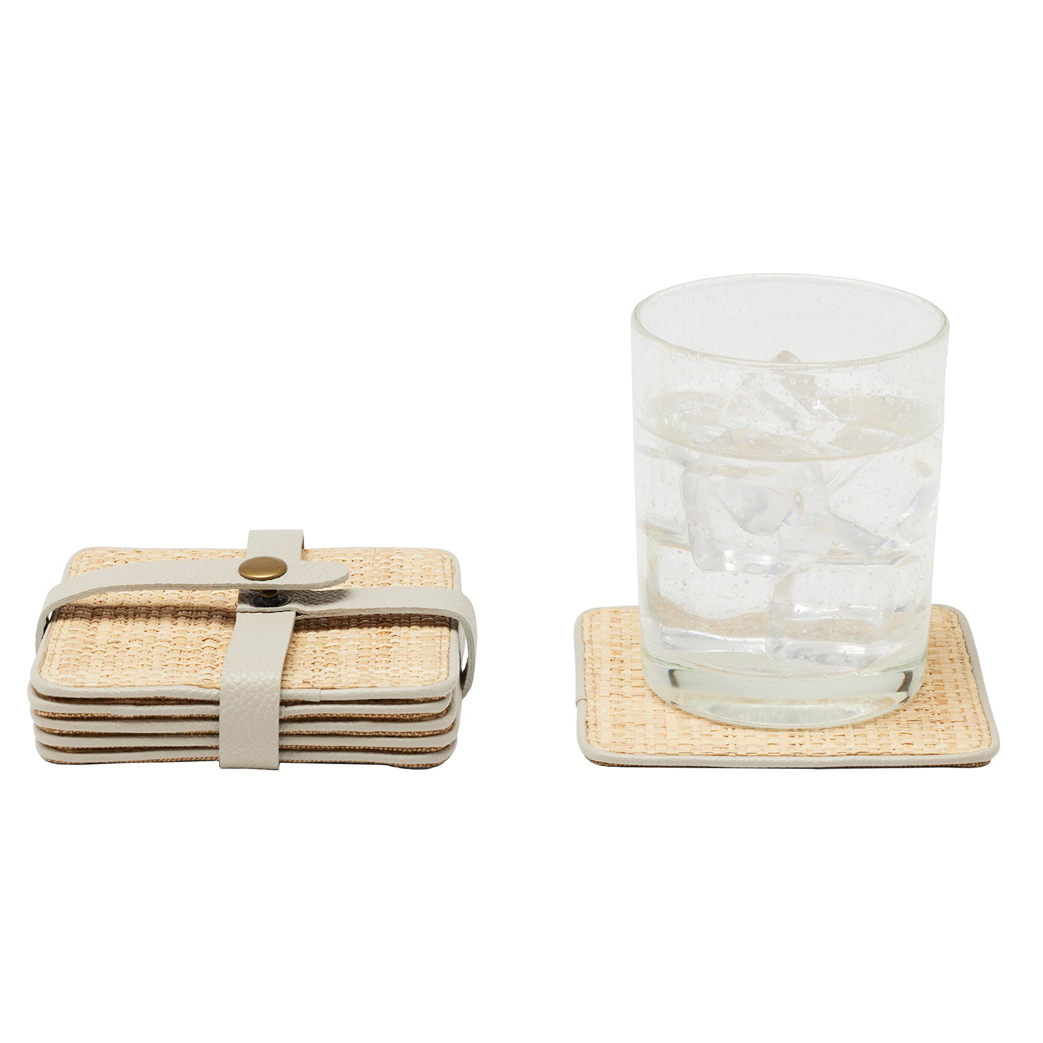 Kenneth Natural/Light Gray Coasters w/ Strap Set Of 6 - Thumbnail 2