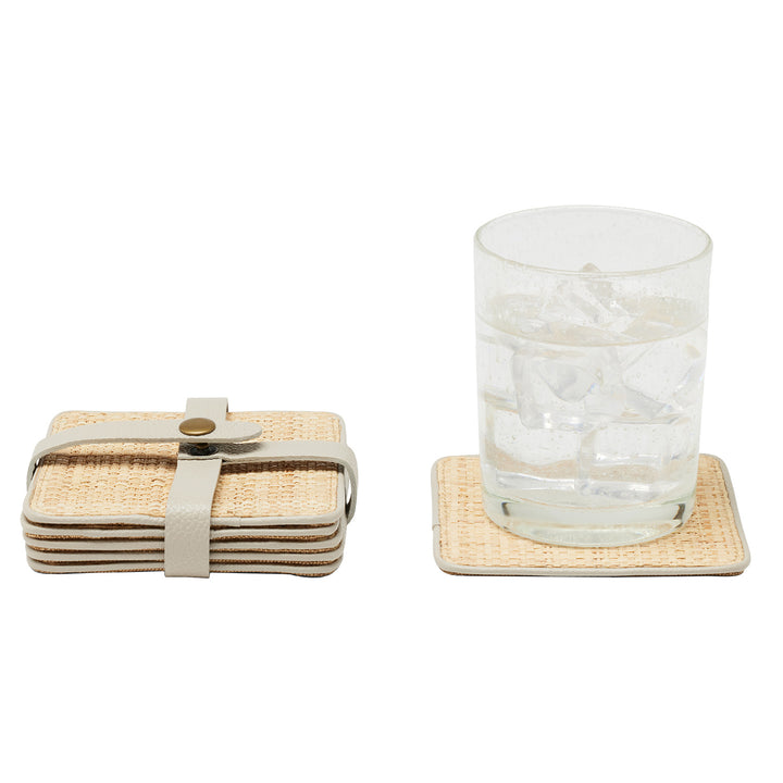 Kenneth Natural/Light Gray Coasters w/ Strap Set Of 6