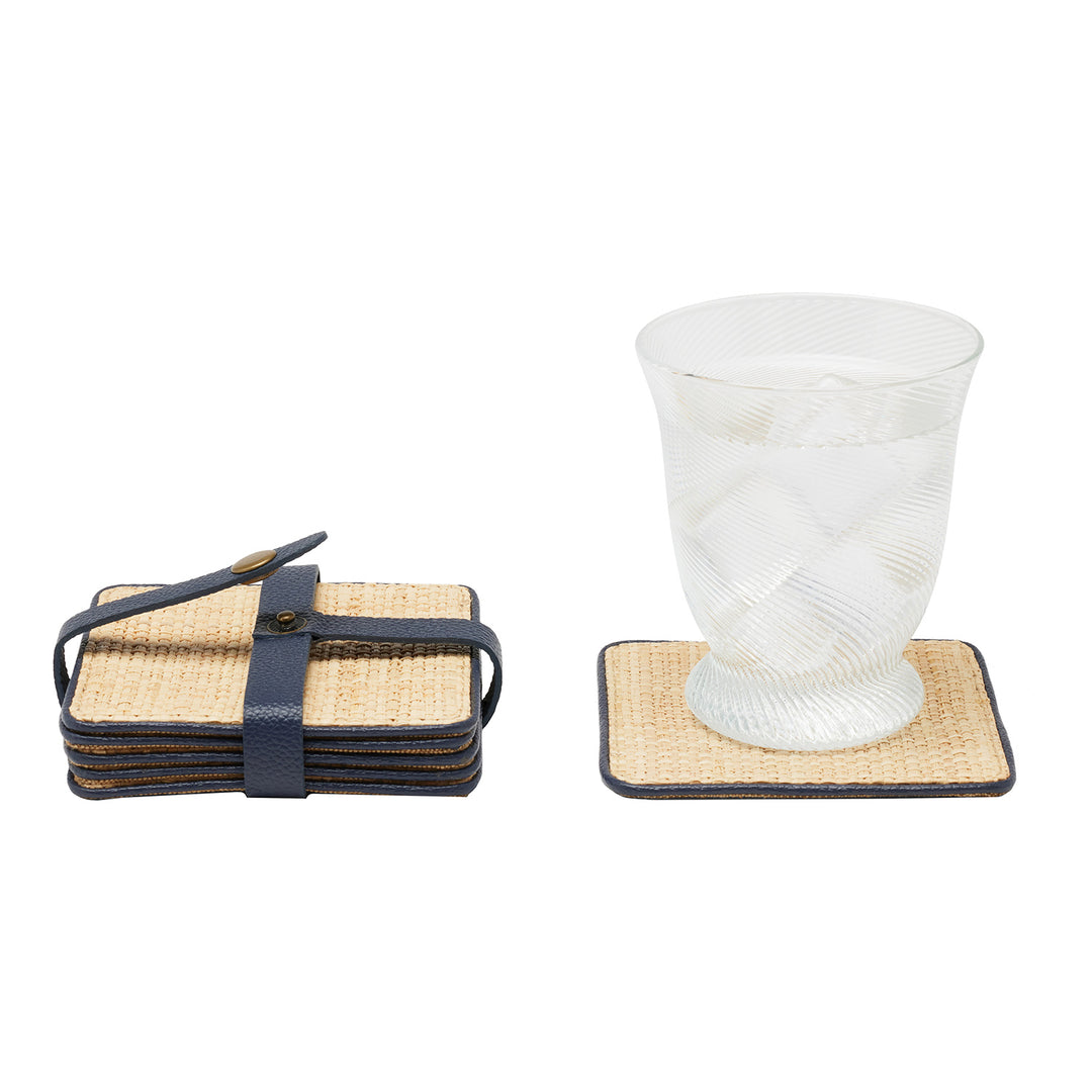 Kenneth Natural/Navy Coasters w/ Strap Set Of 6