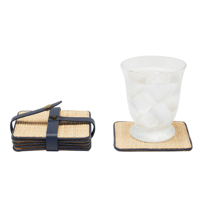 Kenneth Natural/Navy Coasters w/ Strap Set Of 6