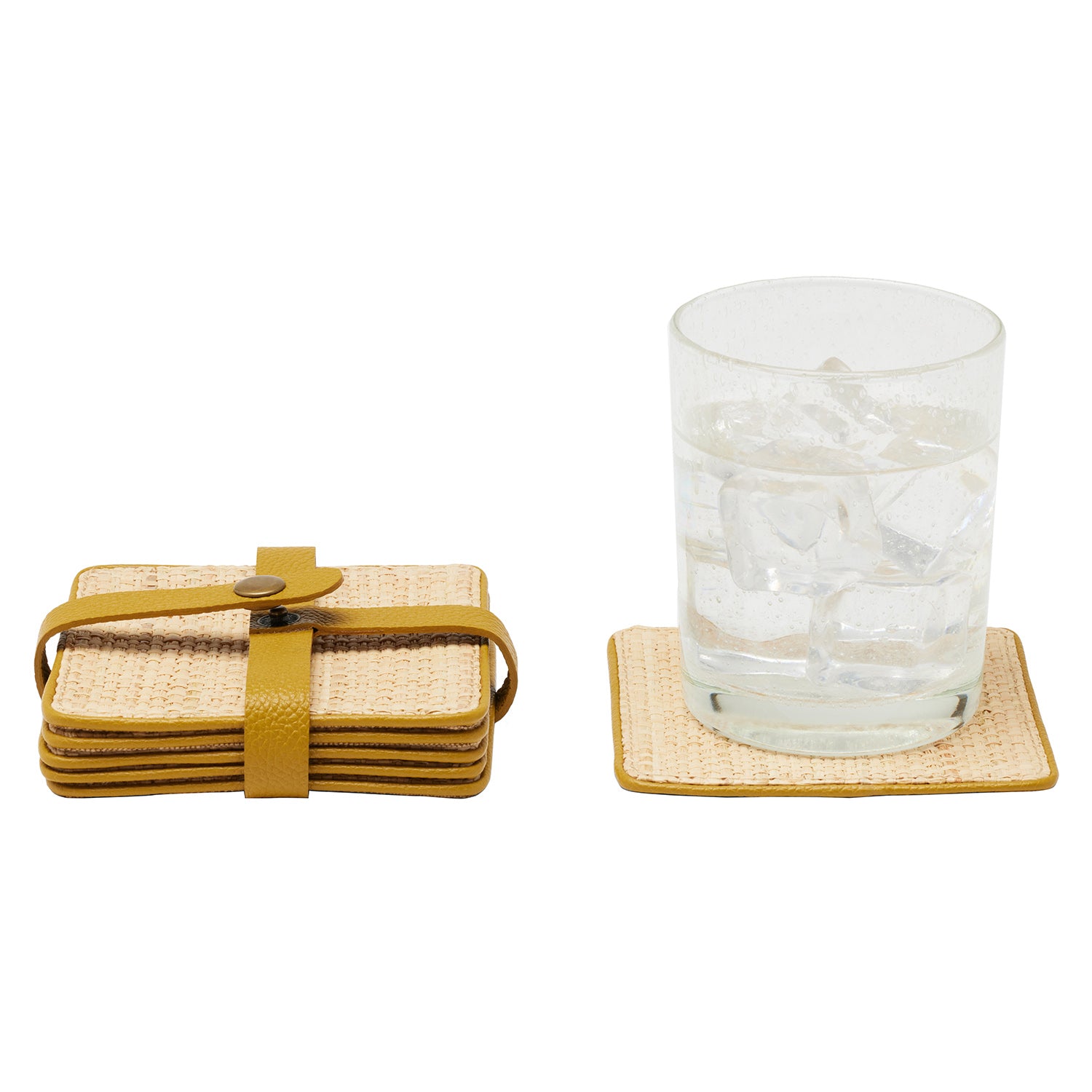 Kenneth Natural/Mustard Coasters w/ Strap Set Of 6