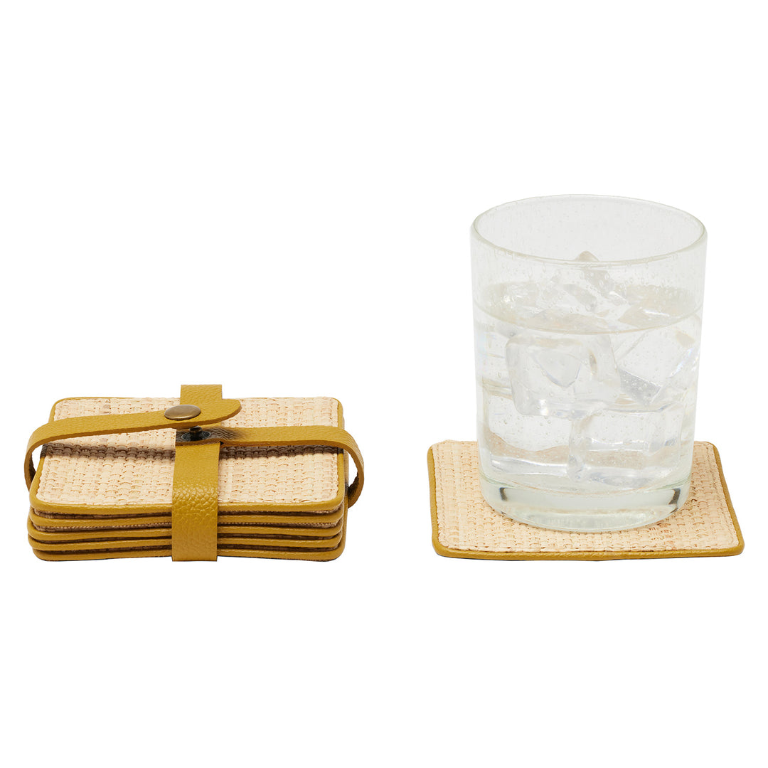 Kenneth Natural/Mustard Coasters w/ Strap Set Of 6