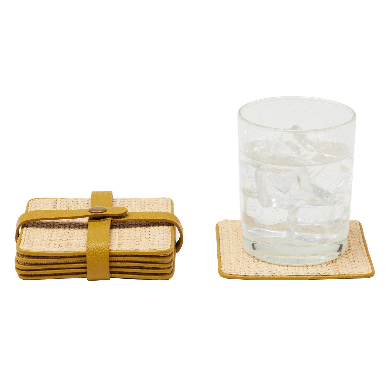 Kenneth Natural/Mustard Coasters w/ Strap Set Of 6 - Thumbnail 3