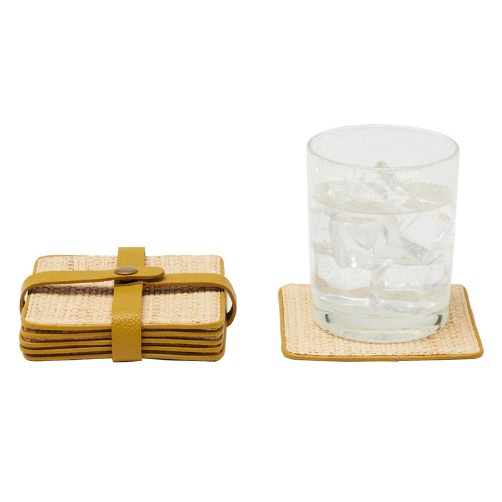 Kenneth Natural/Mustard Coasters w/ Strap Set Of 6