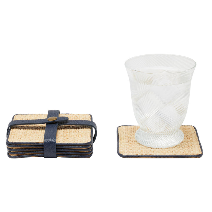 Kenneth Natural/Navy Coasters w/ Strap Set Of 6