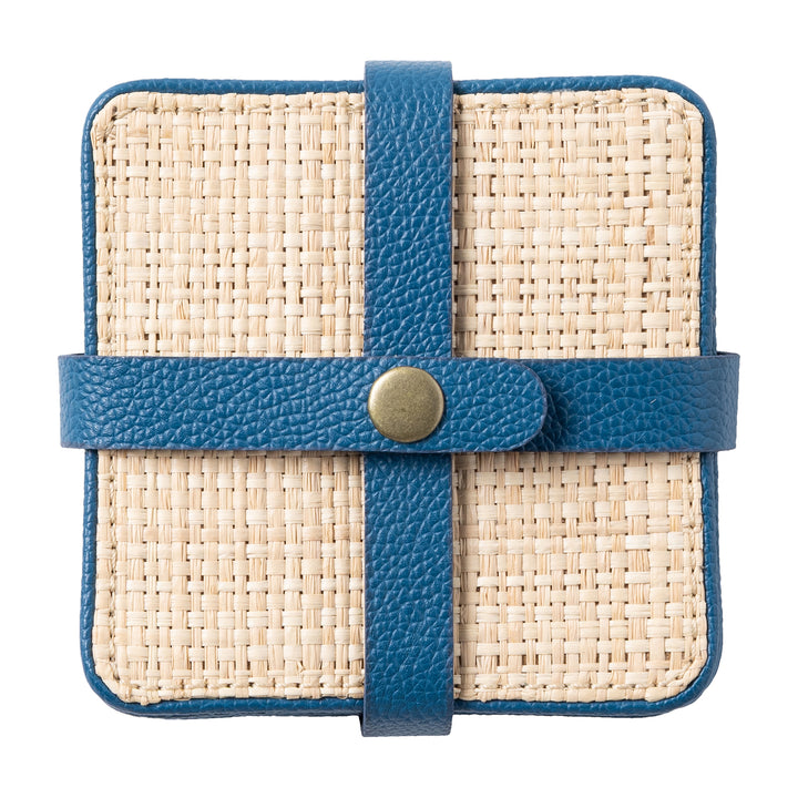 Kenneth Natural/Peacock Blue Coasters w/ Strap Set Of 6