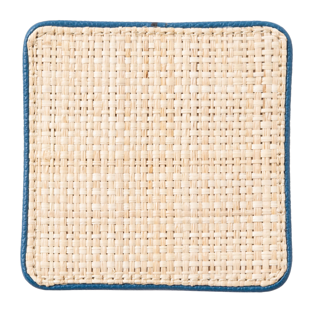 Kenneth Natural/Peacock Blue Coasters w/ Strap Set Of 6