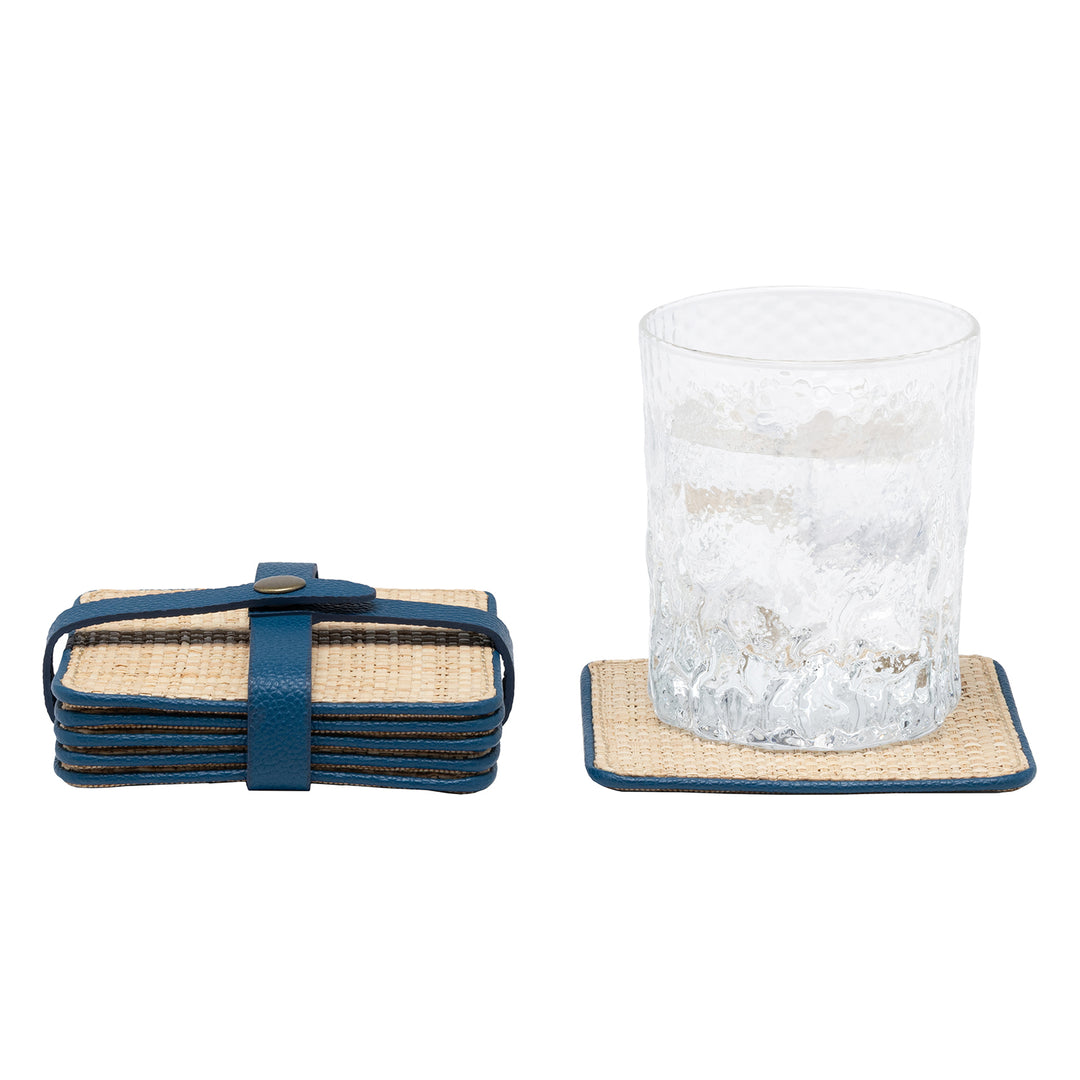 Kenneth Natural/Peacock Blue Coasters w/ Strap Set Of 6