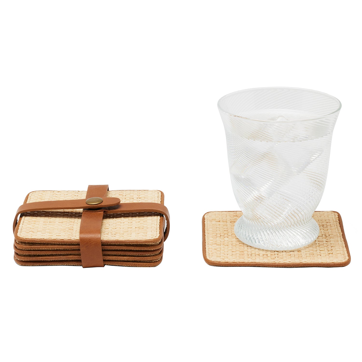 Kenneth Natural/Saddle Coasters w/ Strap Set Of 6 - Thumbnail 4