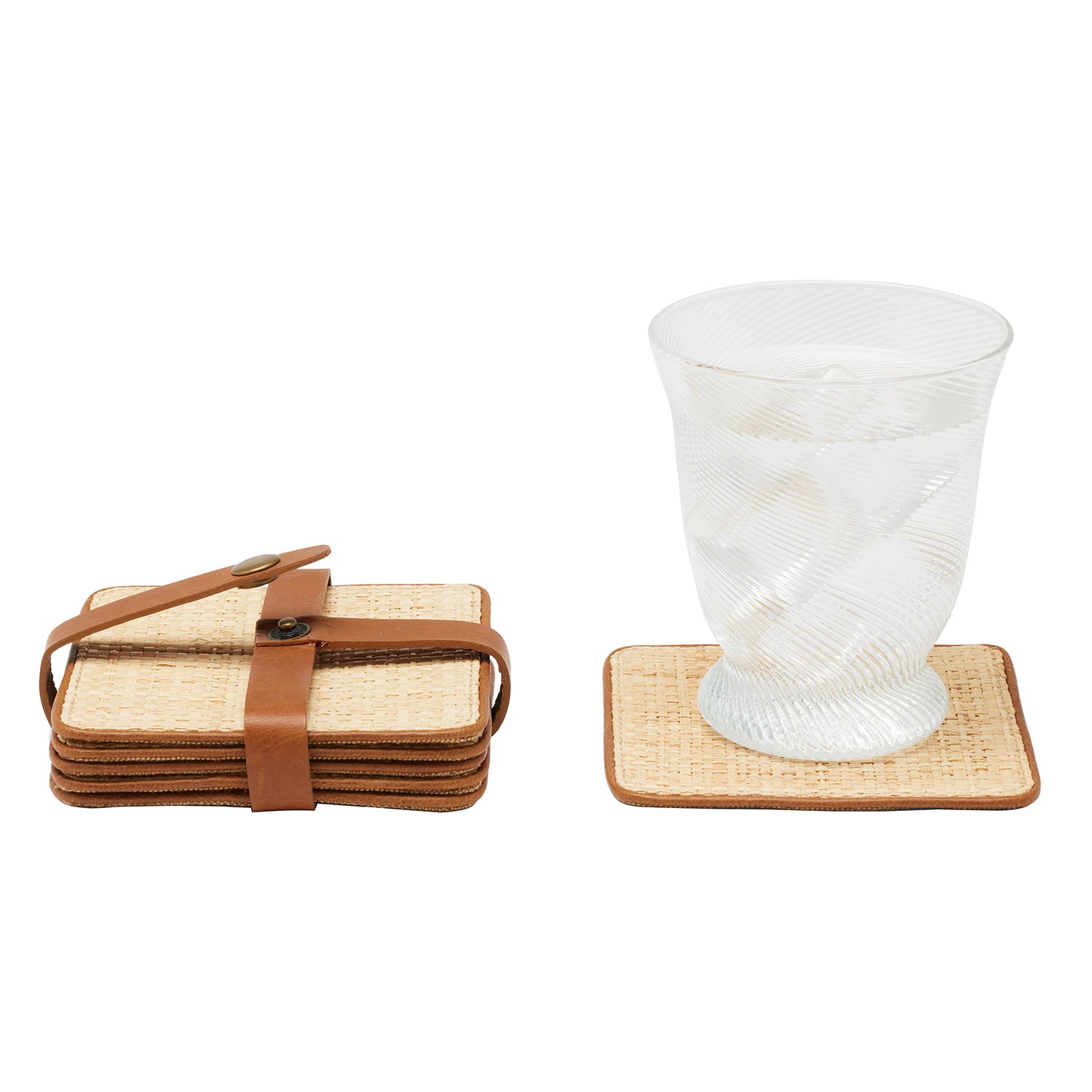 Kenneth Natural/Saddle Coasters w/ Strap Set Of 6 - Thumbnail 3