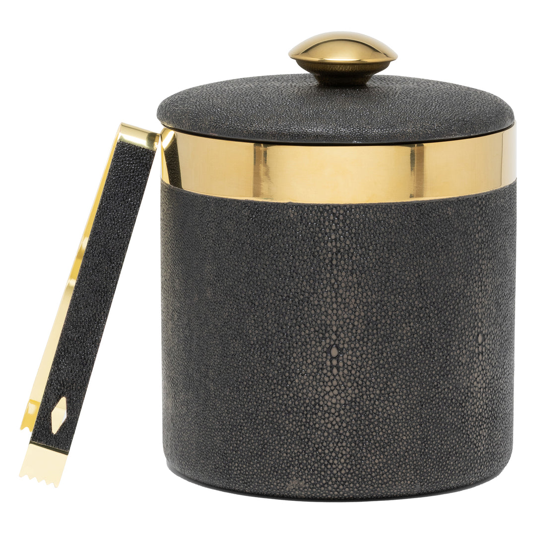 Langston Dark Mushroom/Gold Ice Bucket W/ Tongs