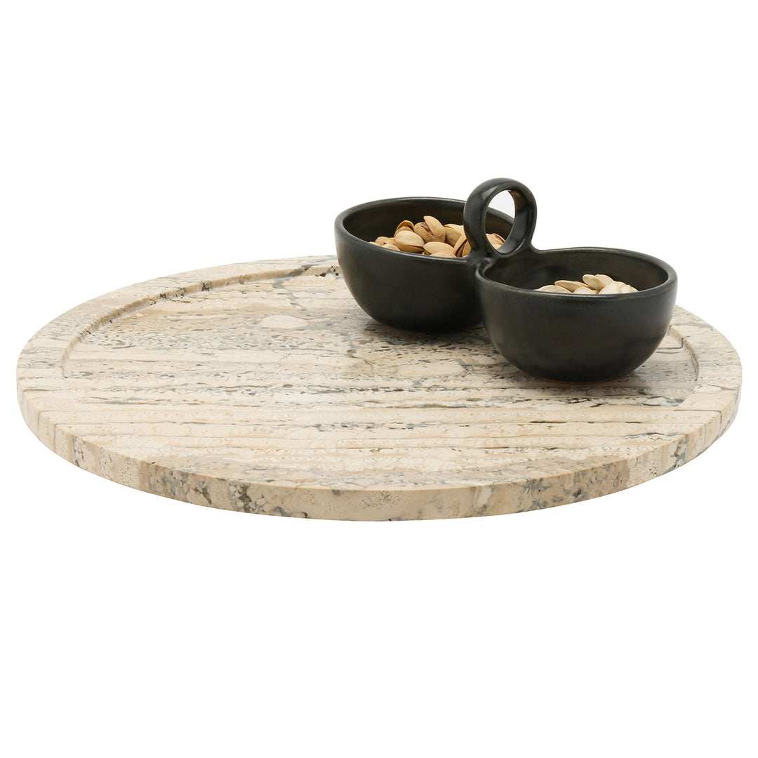 Laura Silver Travertine Lazy Susan 14"D