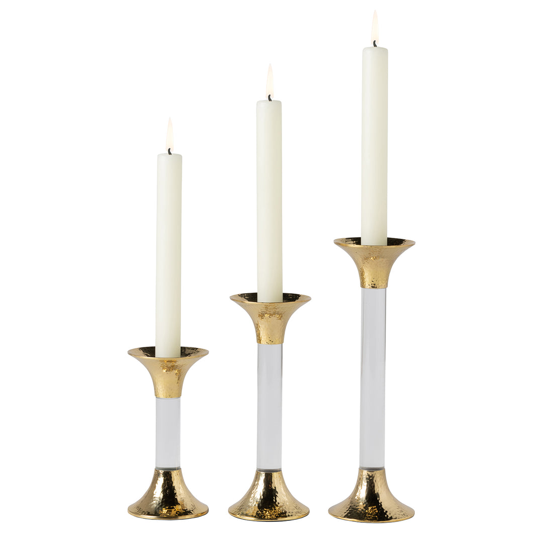 Leopold Clear Gold Brass/Acrylic Candle Holders Set/3