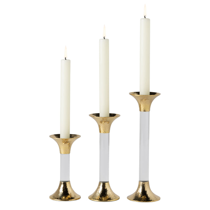 Leopold Clear Gold Brass/Acrylic Candle Holders Set/3
