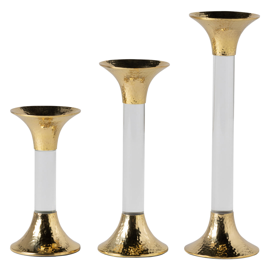 Leopold Clear Gold Brass/Acrylic Candle Holders Set/3