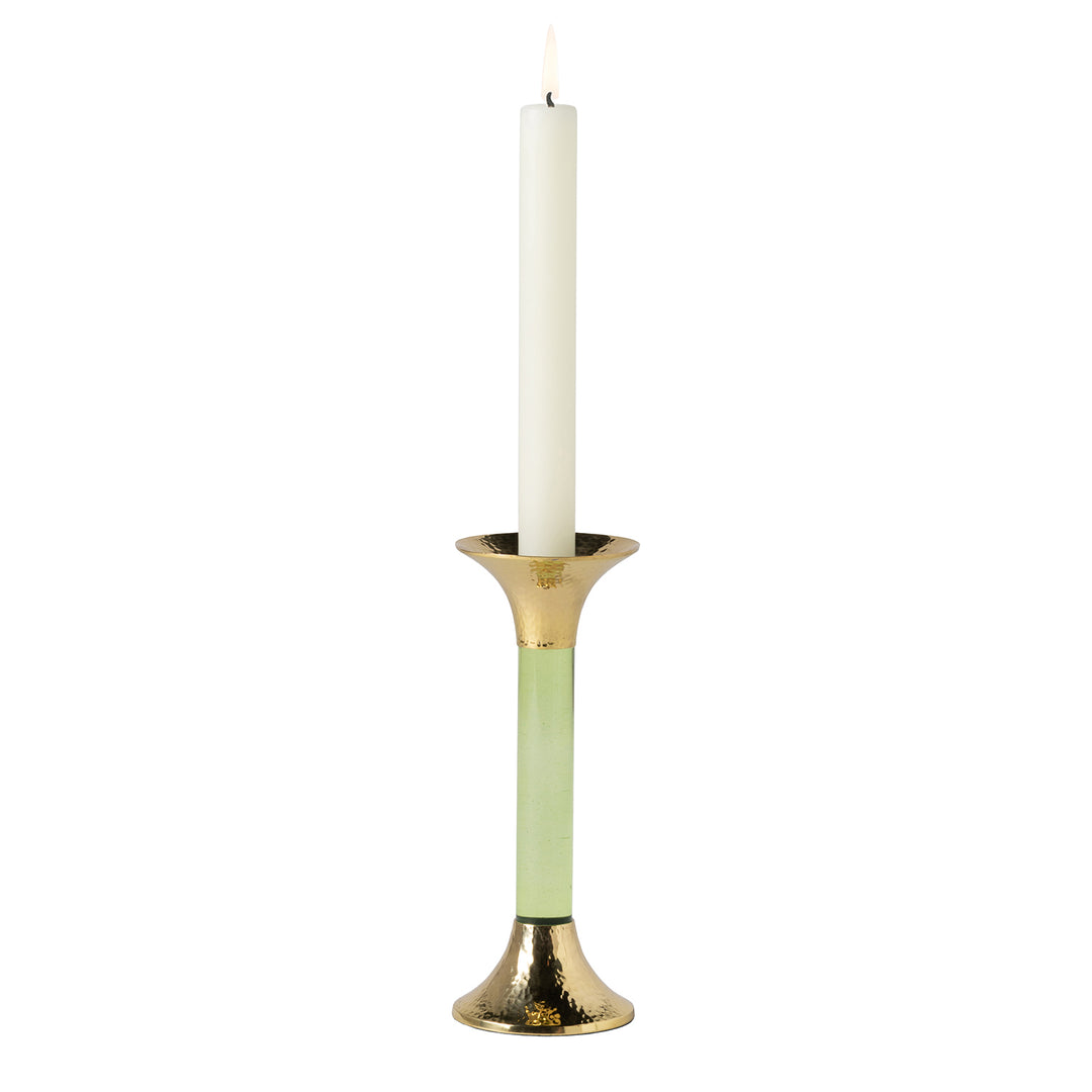 Leopold Lime Gold Brass/Acrylic Candle Holders Set/3