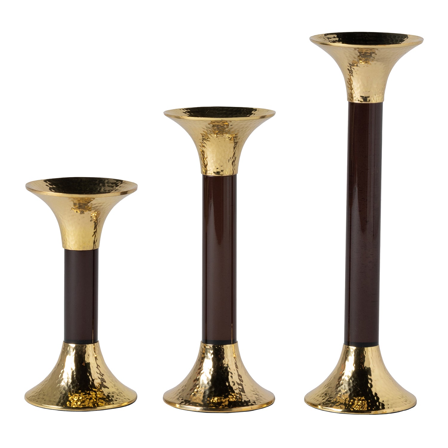 Leopold Smoke Gold Brass/Acrylic Candle Holders Set/3 - Thumbnail 3
