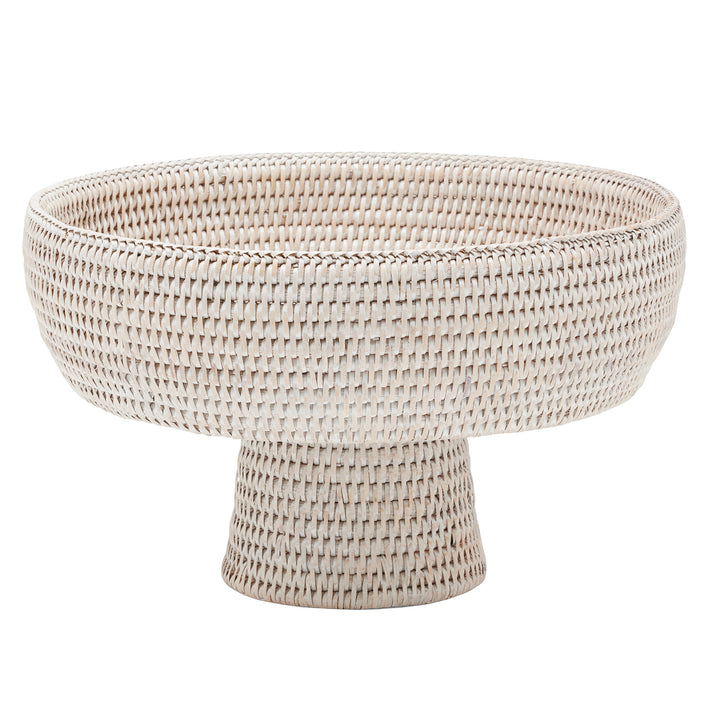 Londyn Whitewashed Rattan Large Footed Serving Bowl