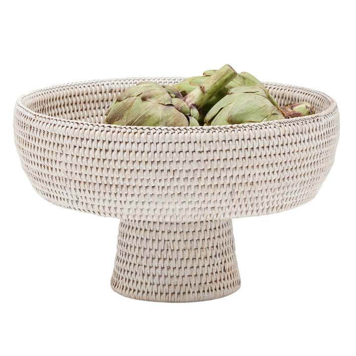 Londyn Whitewashed Rattan Large Footed Serving Bowl