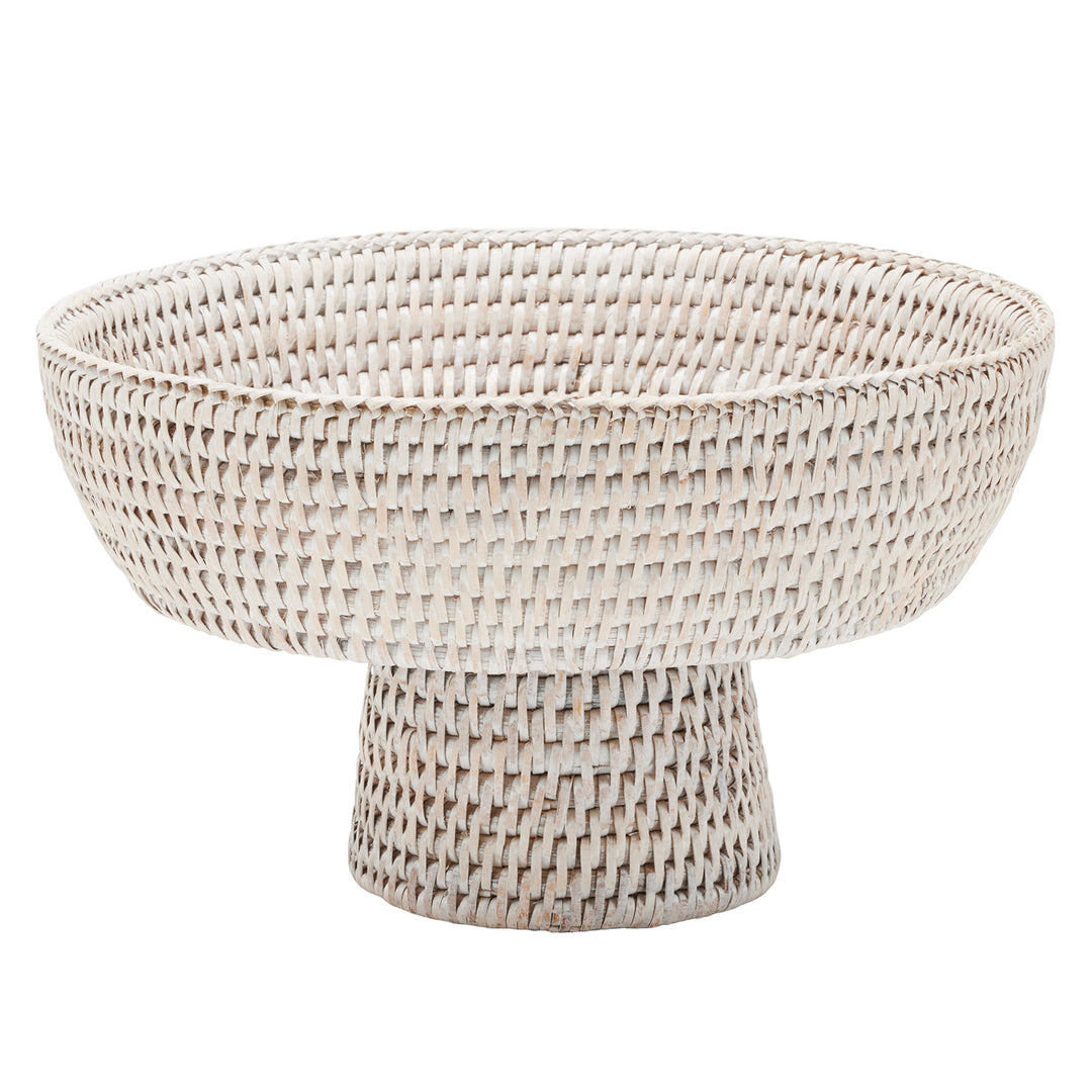 Londyn Whitewashed Rattan Small Footed Serving Bowl