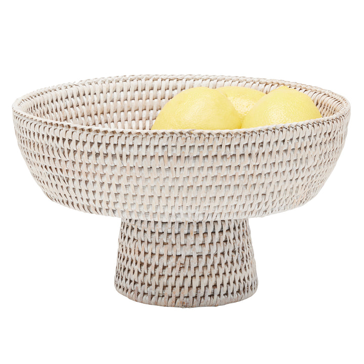 Londyn Whitewashed Rattan Small Footed Serving Bowl