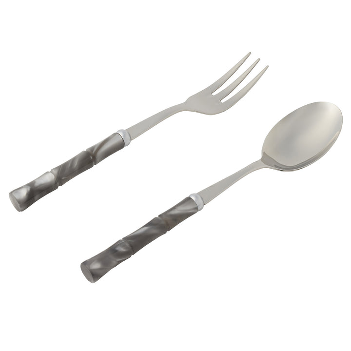 Lulu Polished Silver/Clear Gray Serving Set/2